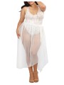 Grossiste Lingerie Dreamgirl : Body string blanc grande taille échancré et jupe transparente