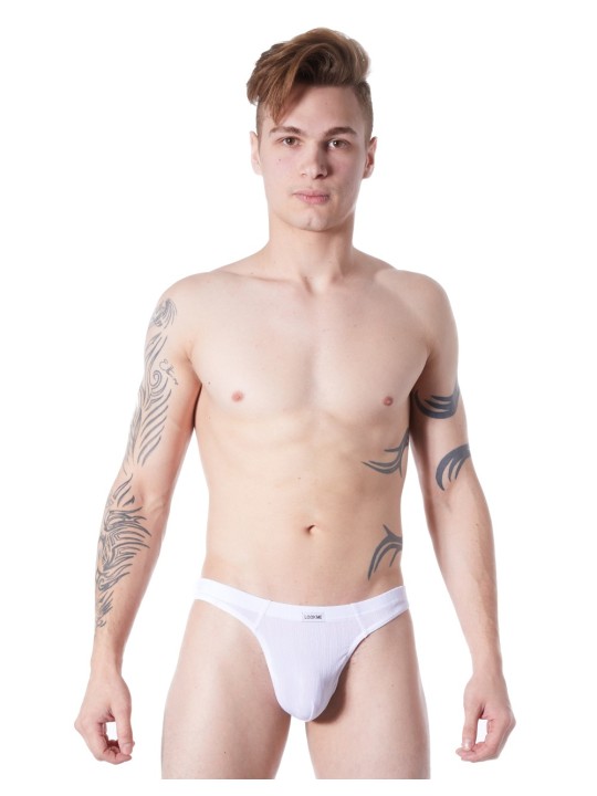 Grossiste lingerie homme : string blanc extensible