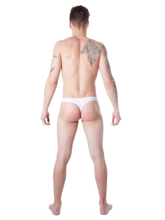 Grossiste lingerie homme : string blanc extensible