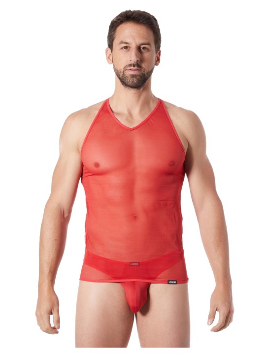 Grossiste lingerie homme : V-Shirt rouge débardeur