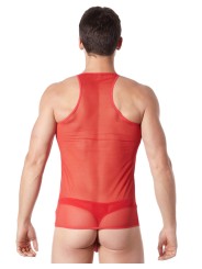 Grossiste lingerie homme : V-Shirt rouge débardeur