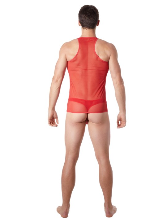 Grossiste lingerie homme : V-Shirt rouge débardeur