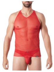 Grossiste lingerie homme : V-Shirt rouge débardeur