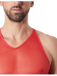 Grossiste lingerie homme : V-Shirt rouge débardeur