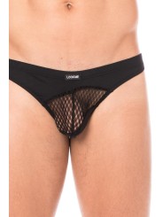 Grossiste lingerie homme : string noir opaque et transparent