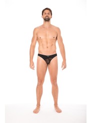 Grossiste lingerie homme : string noir opaque et transparent