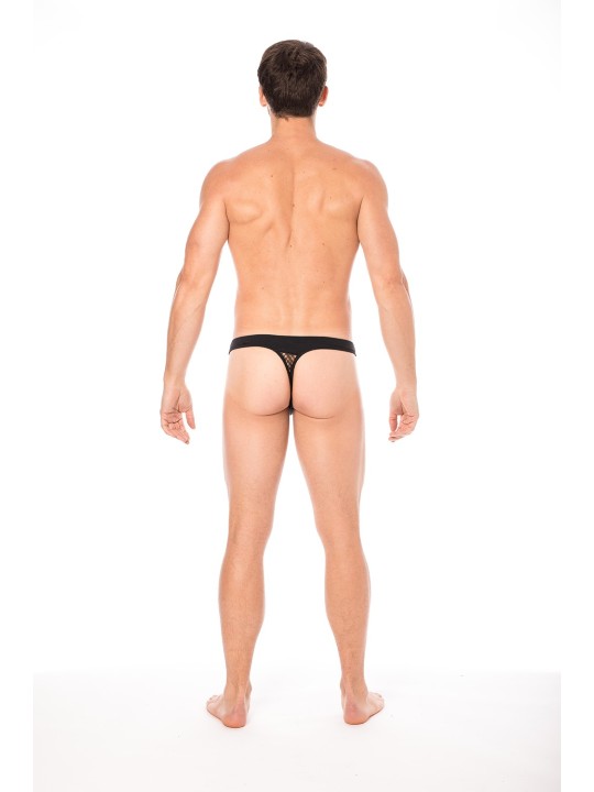 Grossiste lingerie homme : string noir opaque et transparent