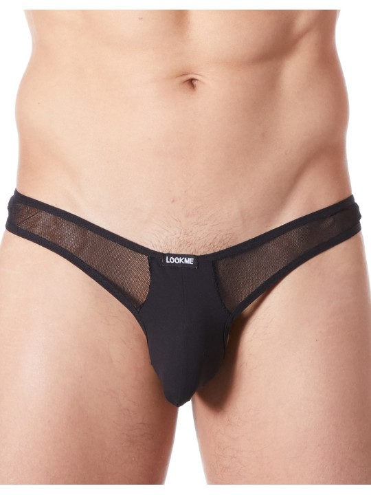 Grossiste lingerie homme : string noir avec résille