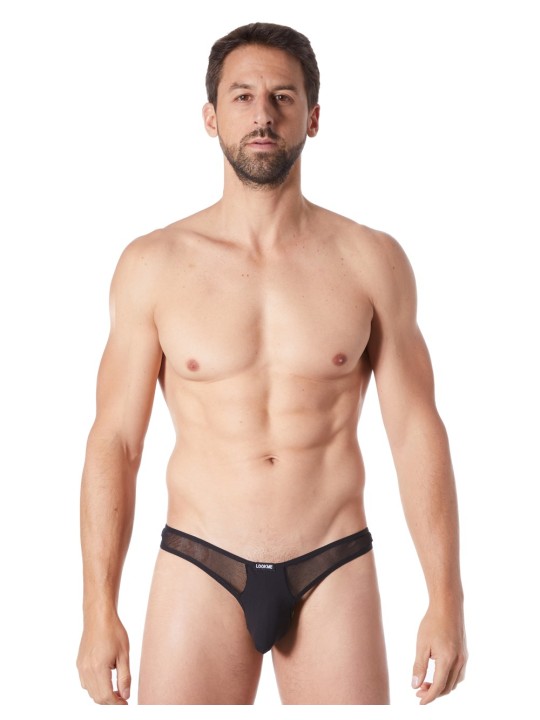 Grossiste lingerie homme : string noir avec résille