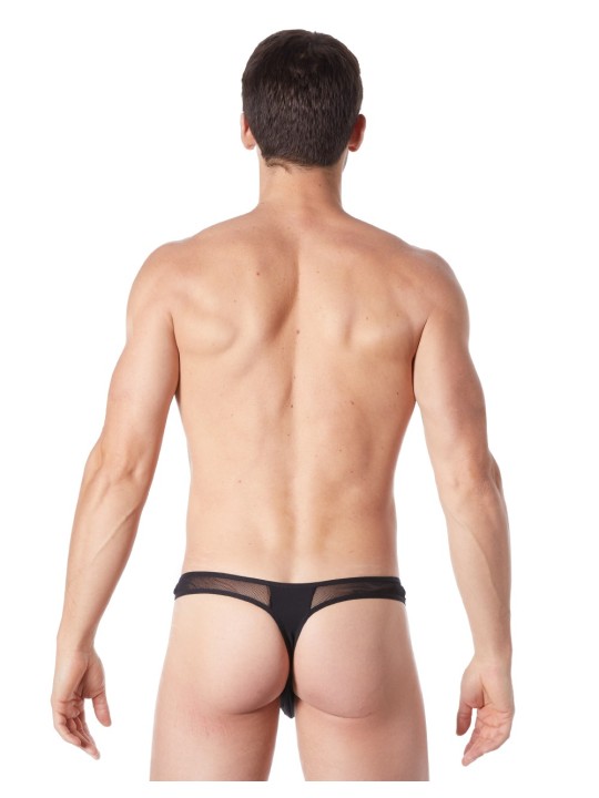 Grossiste lingerie homme : string noir avec résille