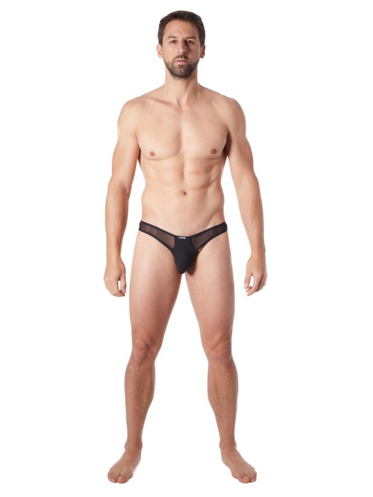 Grossiste lingerie homme : string noir avec résille