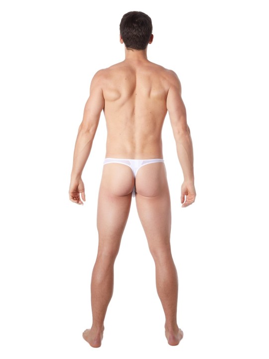 Fournisseur lingerie homme : string blanc avec résille