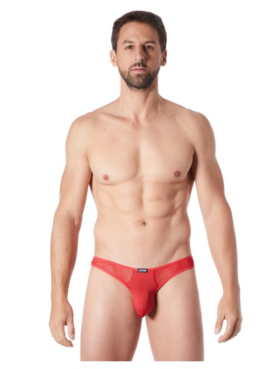 Fournisseur lingerie homme : string rouge avec résille