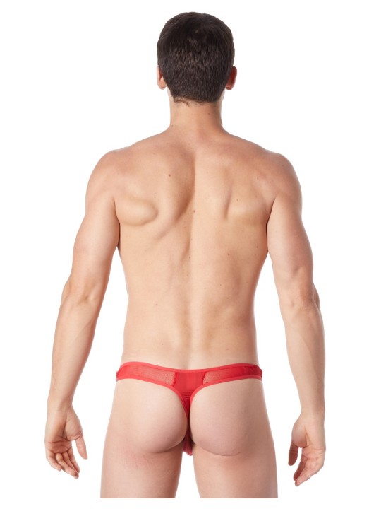 Fournisseur lingerie homme : string rouge avec résille