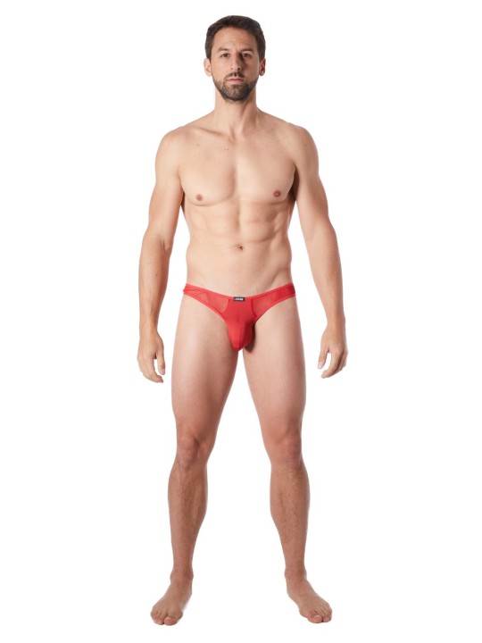 Fournisseur lingerie homme : string rouge avec résille