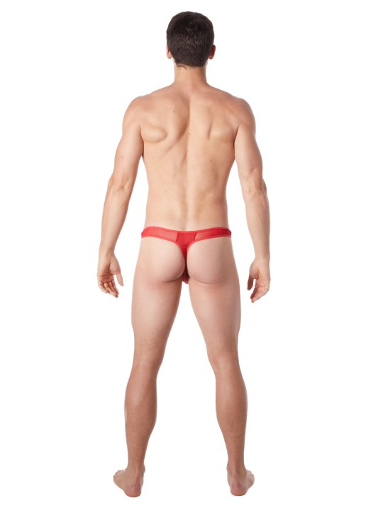 Fournisseur lingerie homme : string rouge avec résille