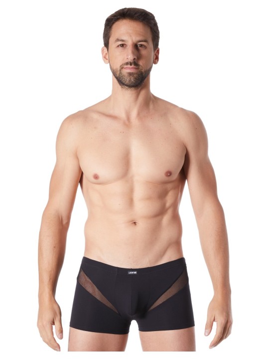 Grossiste lingerie homme : boxer noir avec bandes résille