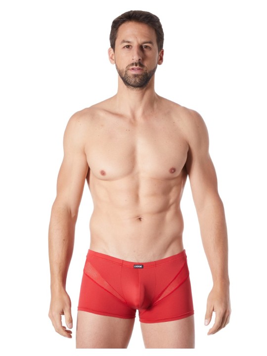 Fournisseur lingerie homme : boxer rouge avec bandes résille