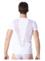 Grossiste lingerie homme : t-shirt blanc avec bandes résille en V