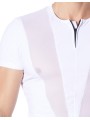 Grossiste lingerie homme : t-shirt blanc avec bandes résille en V