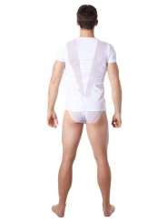 Grossiste lingerie homme : t-shirt blanc avec bandes résille en V