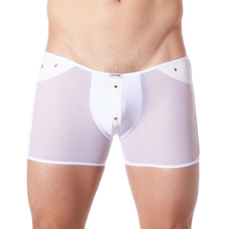 Grossiste sous vêtement homme : boxer blanc transparent bande cuir