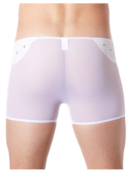 Grossiste sous vêtement homme : boxer blanc transparent bande cuir