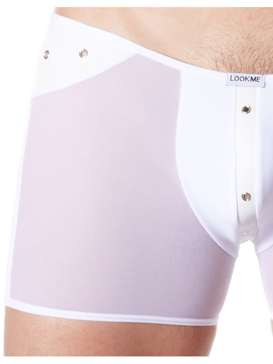 Grossiste sous vêtement homme : boxer blanc transparent bande cuir