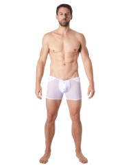 Grossiste sous vêtement homme : boxer blanc transparent bande cuir