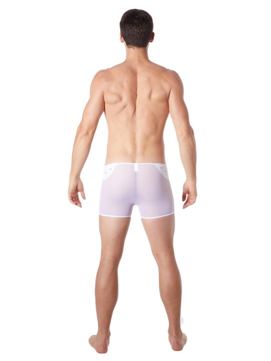 Grossiste sous vêtement homme : boxer blanc transparent bande cuir