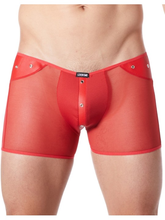 Fournisseur sous vêtement homme : boxer rouge transparent bande cuir