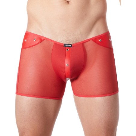 Fournisseur sous vêtement homme : boxer rouge transparent bande cuir