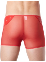 Fournisseur sous vêtement homme : boxer rouge transparent bande cuir