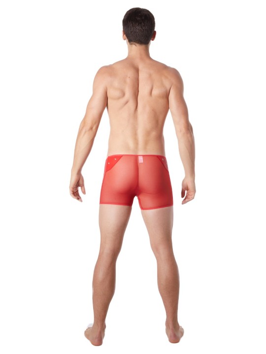 Fournisseur sous vêtement homme : boxer rouge transparent bande cuir