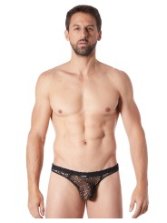 Grossiste sous vêtement homme : string noir filet irrégulier