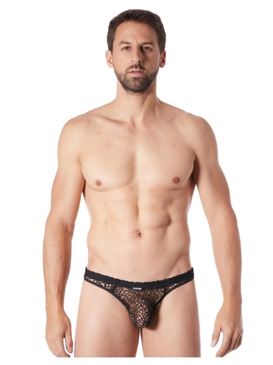 Grossiste sous vêtement homme : string noir filet irrégulier