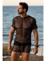 Grossiste sous vêtement homme : T-shirt noir filet irrégulier