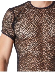 Grossiste sous vêtement homme : T-shirt noir filet irrégulier