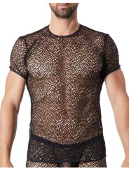 Grossiste sous vêtement homme : T-shirt noir filet irrégulier