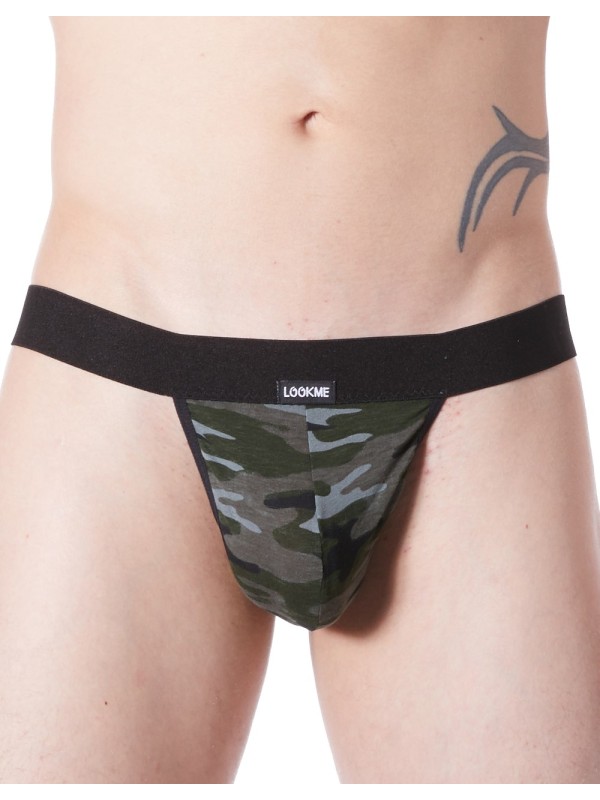 Grossiste lingerie homme Look Me : string noir camouflage armée