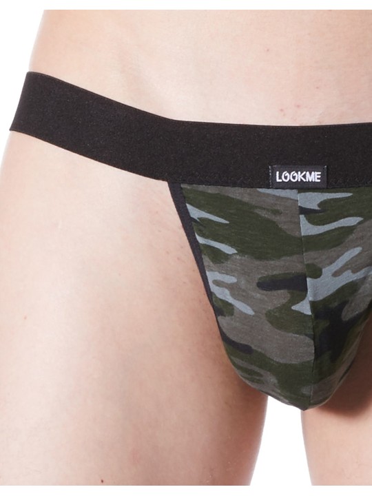 Grossiste lingerie homme Look Me : string noir camouflage armée