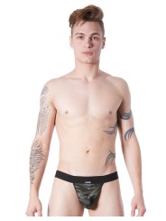 Grossiste lingerie homme Look Me : string noir camouflage armée