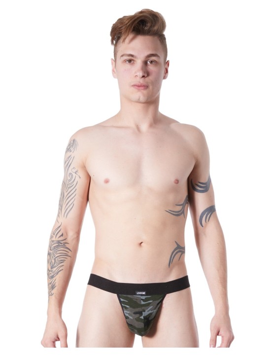 Grossiste lingerie homme Look Me : string noir camouflage armée