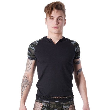 Grossiste lingerie homme Look Me : T-shirt noir camouflage armée