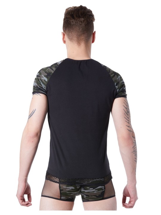 Grossiste lingerie homme Look Me : T-shirt noir camouflage armée