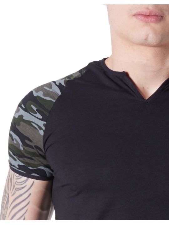 Grossiste lingerie homme Look Me : T-shirt noir camouflage armée