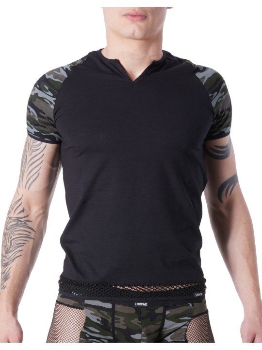 Grossiste lingerie homme Look Me : T-shirt noir camouflage armée