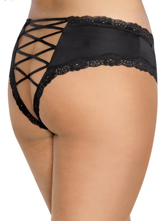 Grossiste Dreamgirl : Tanga grande taille noir ajouré