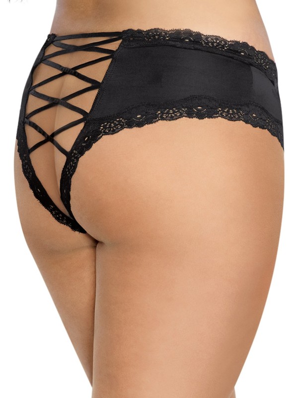 Grossiste Dreamgirl : Tanga grande taille noir ajouré