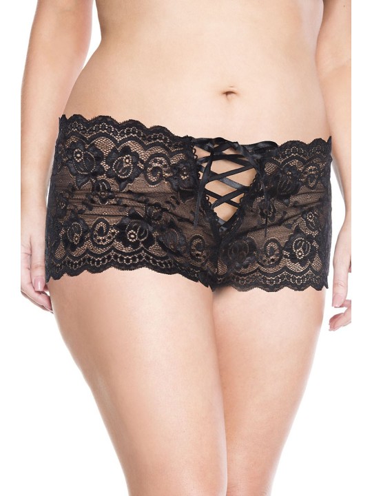 Grossiste Music Legs : shorty noir grande taille ouvert sur les fesses